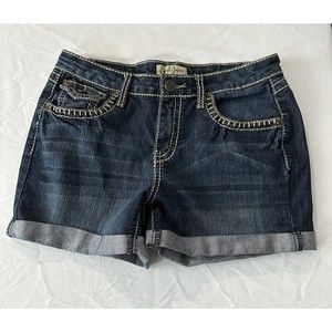 Earl Jean Mid Rise Women's Sz 6 Blue Jean Shorts Thick Stitched 5 Pocket Denim